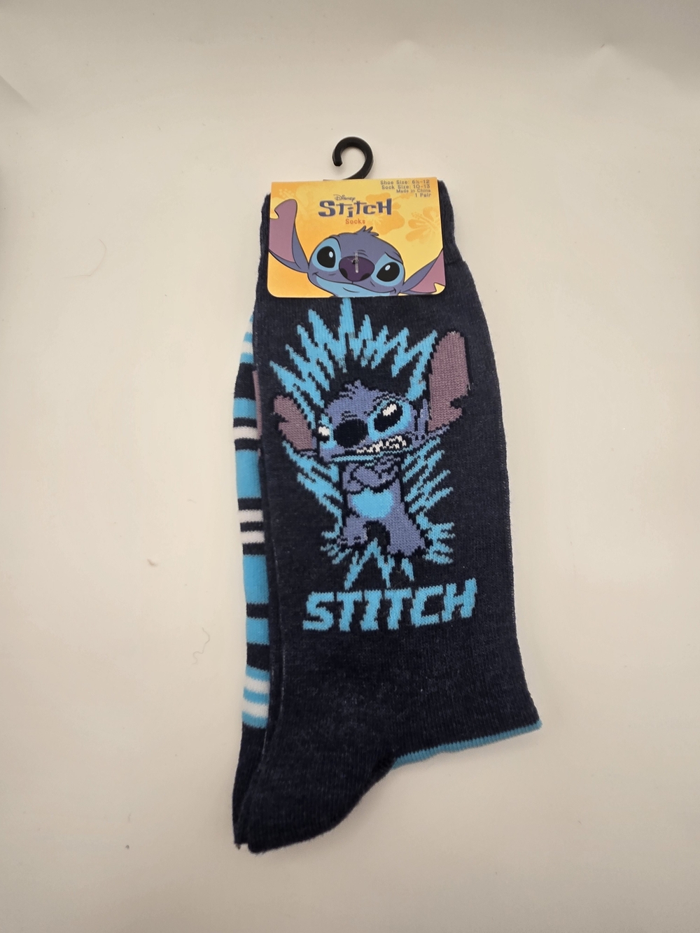 Disney Stitch Navy Blue and Light Blue Crew Socks